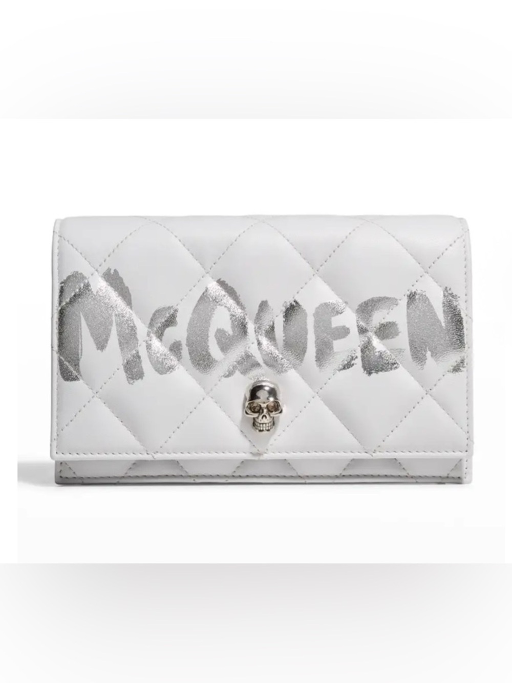 Alexander McQueen White Mini Crossbody Bag Silver Graffiti and Skull Hardware.